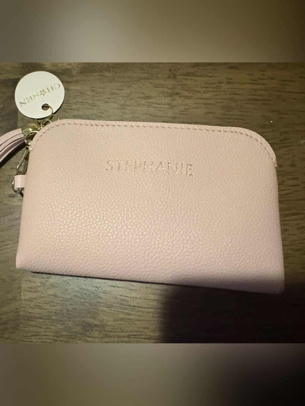 Soft Pebbled Pink Zip Wallet with Tassel Charm